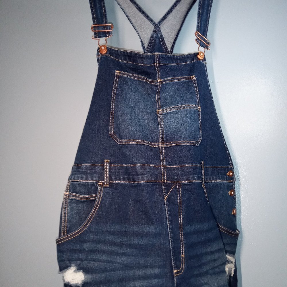 XXL BLUE JEAN OVERALL SHORTS WITH RIPS